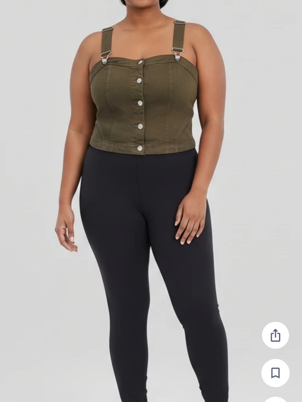Forever 21 Olive Green Button-Front Cropped Cami with Adjustable Straps